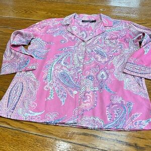 Lauren Ralph Lauren pink paisley print notched collar pajama shirt. Size Small.